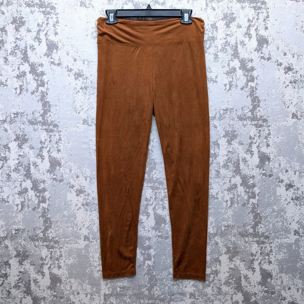 VTG Chiasso Brown Faux Suede Leggings Pants Women's Size L Elastic W30 GUC